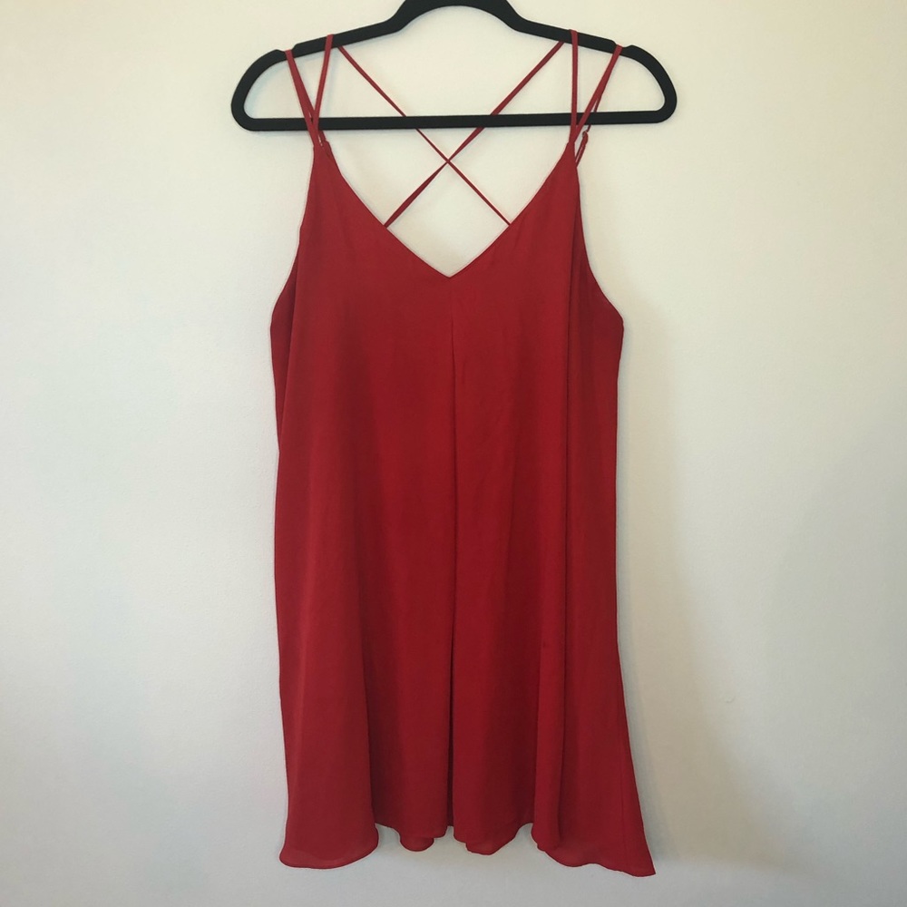 Red Spaghetti Strap V neck dress